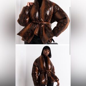 Shop Akira Puffer Snakeskin Coat